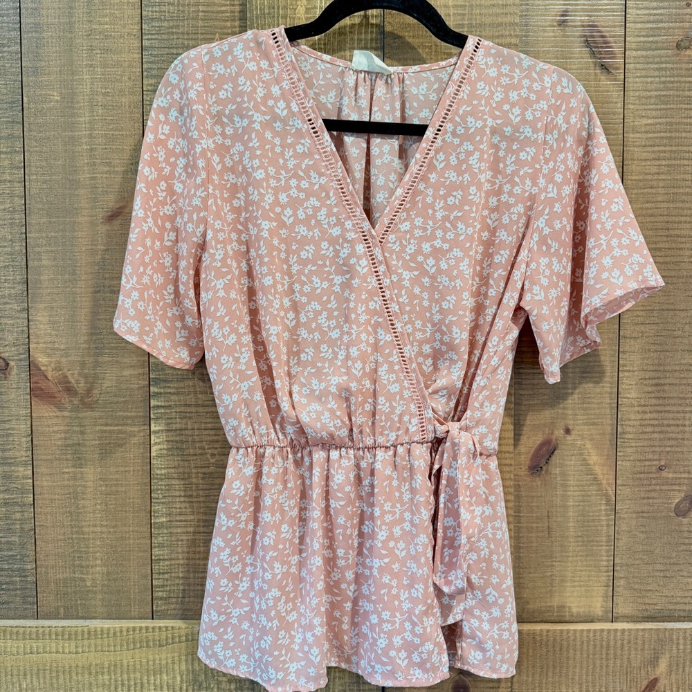 Sienna Sky Peach Floral Wrap Tie Blouse